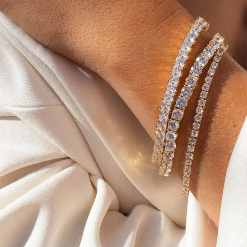 Luxury Hiphop 4mm Cubic Zirconia Crystal Tennis Bracelets For Women Men Gold Color Silver Color Bracelet Chain Jewelry