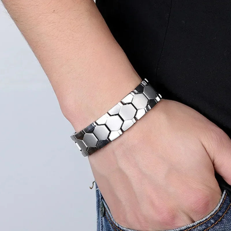 4-in-1 Alloy Mens Titanium Steel Magnetic Look Bracelet Waterproof Colorfast Stylish Accessory for Everyday Wear  Men Bracelet