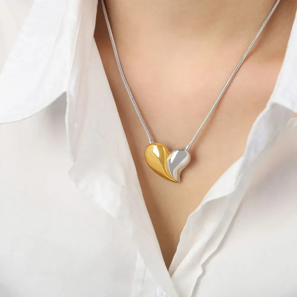 316L Stainless Steel Simplicity Golden Heart Necklace Earrings Womens Girl 2024 New LoveFashion Jewelry Set Party Gifts