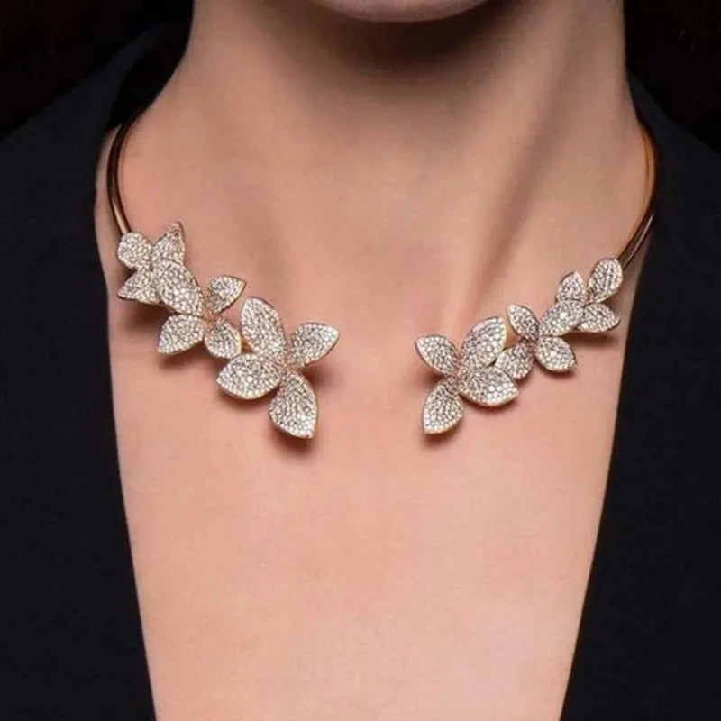 Fashion Multiple Butterfly Rhinestone Collar Metal Rings Bridal Open Necklace Choker Wediing Collar Chain Jewelry