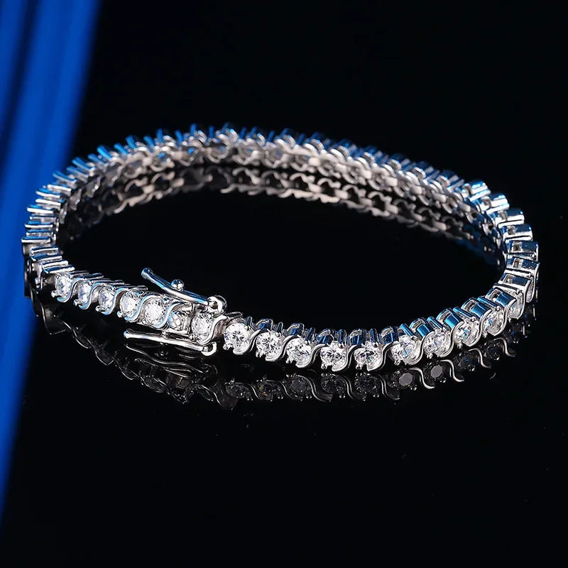 14K Gold Plated 3mm 4mm Tennis Bracelet Full Diamond 925 Silver Plated 18k Wedding Party Jewelry Bracelets for Women Man