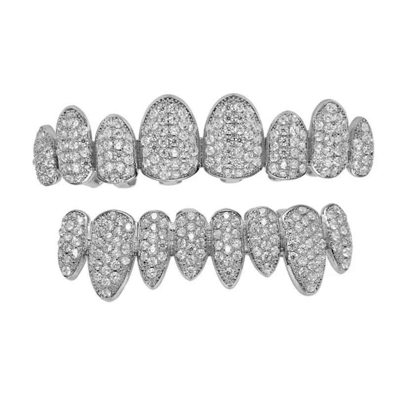 Irregular 8/8 teeth Grillz  HIP HOP Teeth Grillz Top & Bottom Grills Set With silicone Real Shiny Vampire Tooth Sets Gift
