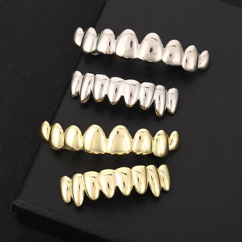 Irregular 8/8 teeth Grillz  HIP HOP Teeth Grillz Top & Bottom Grills Set With silicone Real Shiny Vampire Tooth Sets Gift