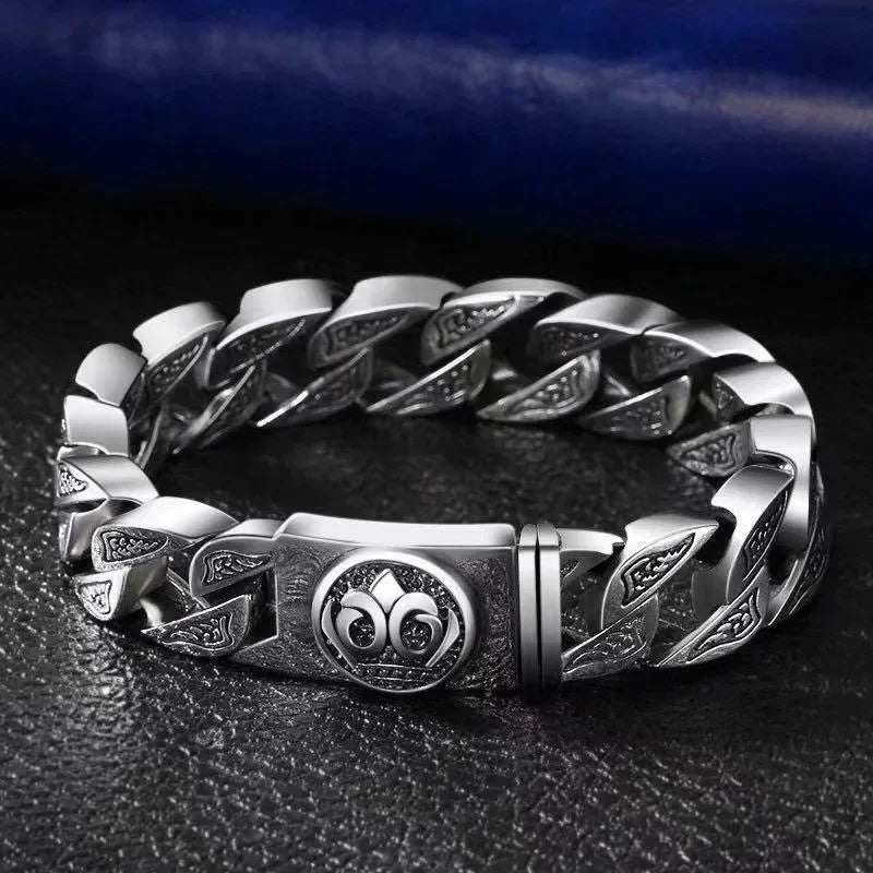 Original Design Stainless Steel Cuban Bracelet Men Women Couple Letter Matte Bangle Punk Hip Hop Thick Chunky Chain Wristband