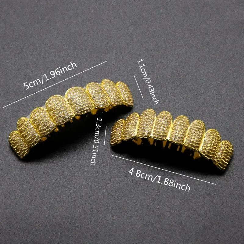 HipHop CZ Teeth Set For Unisex Top Bottom Mouth Gold Silver Color Teeth Tooth Cap Removable Dental Fashion Jewelry