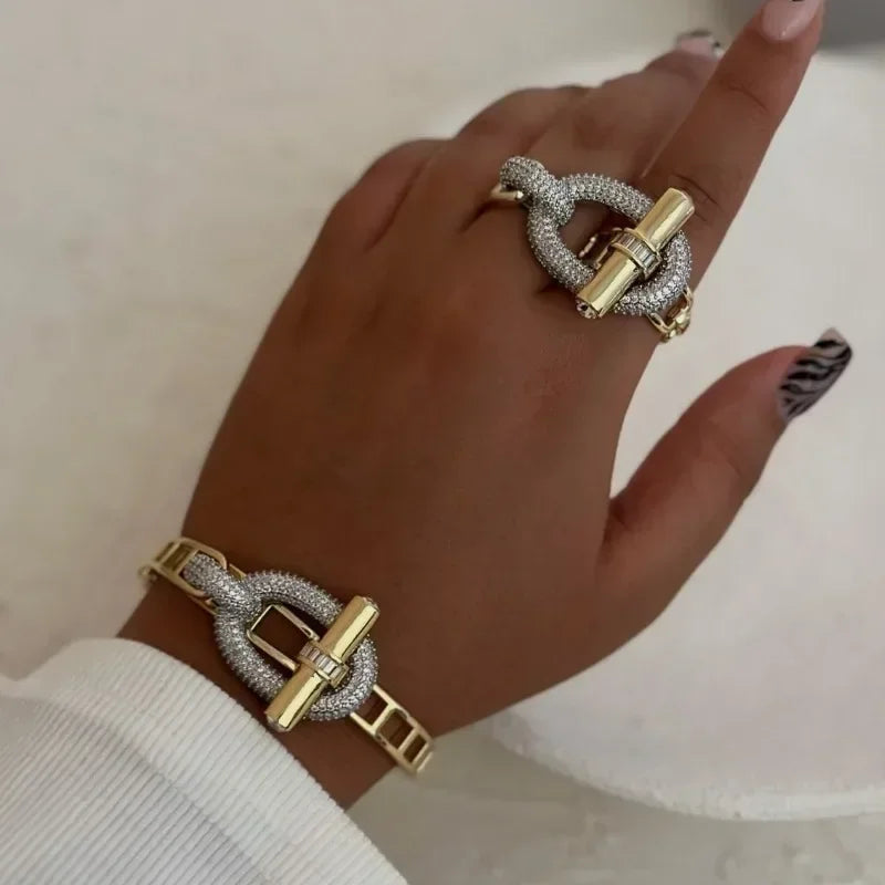 New Waterproof Cubic Zirconia OT Buckle Bangles Stainless Steel Bracelets Tarnish Free Jewelry Gift for Women Factory Wholesales