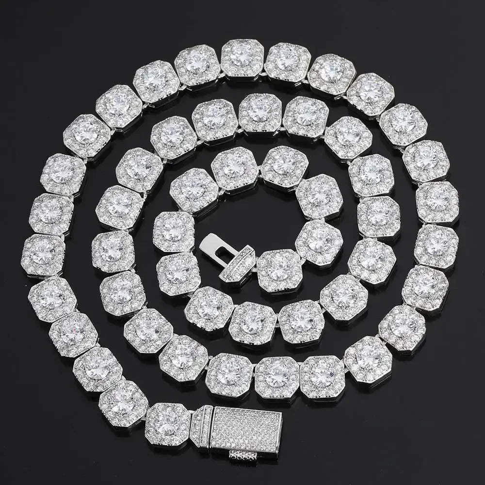 Hip Hop Shiny Cuban Link Chain Necklace Women Men Silver Color Rhinestone Iced Out Cuban Chain Punk Jewelry Necklace