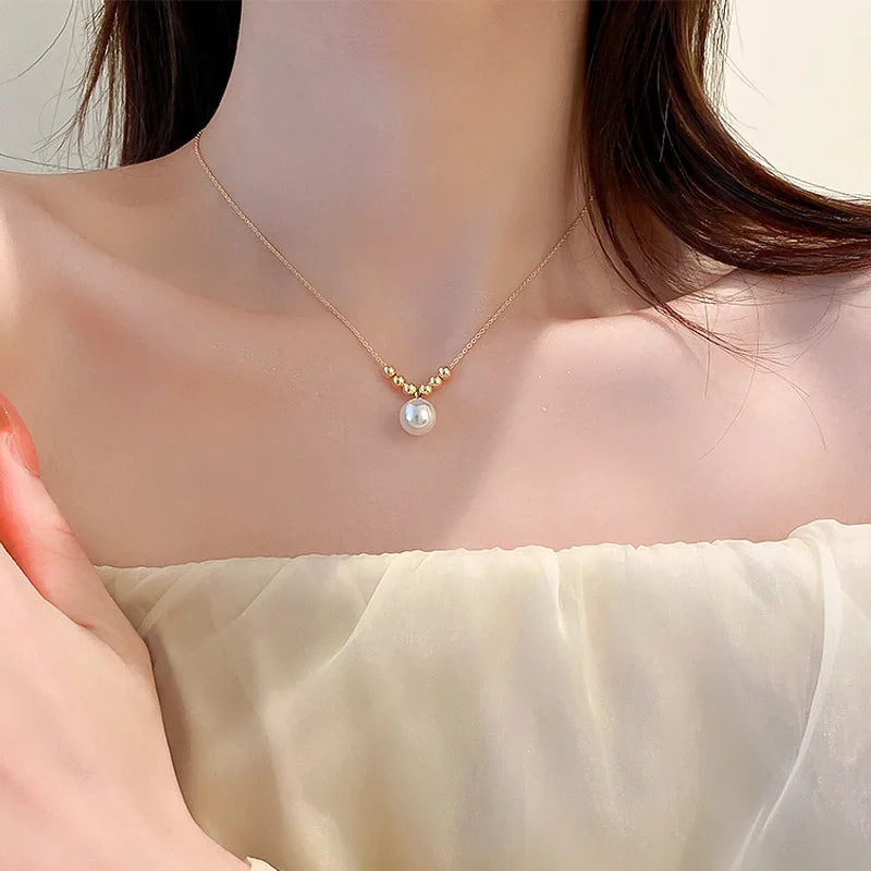 Elegant Delicate Pearl Pendant Clavicle Necklace Ladies Sweet Unique Design Fashion Girl Jewelry Everyday Birthday Party Gift