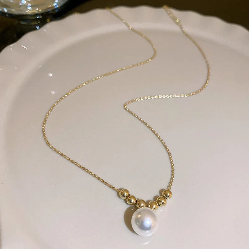 Elegant Delicate Pearl Pendant Clavicle Necklace Ladies Sweet Unique Design Fashion Girl Jewelry Everyday Birthday Party Gift