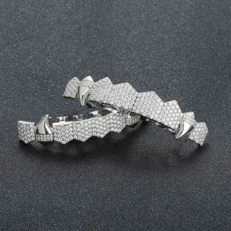 Hip Hop Full CZ Stones Teeth Grillz Caps Cubic Zircon Iced Out Micro Pave Top&Bottom Charm Grills For Men Women Jewelry