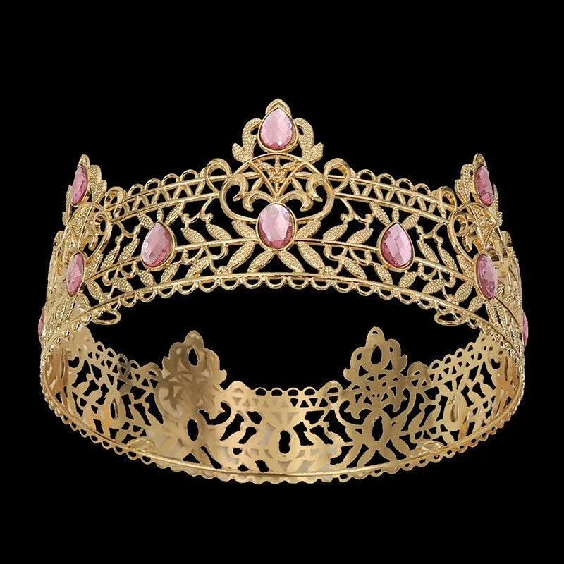 Round Wedding King Tiara Headpiece For Men Rhinestone Royal Crown Hair Ornaments Important Occasion Head Jewelry Accessories