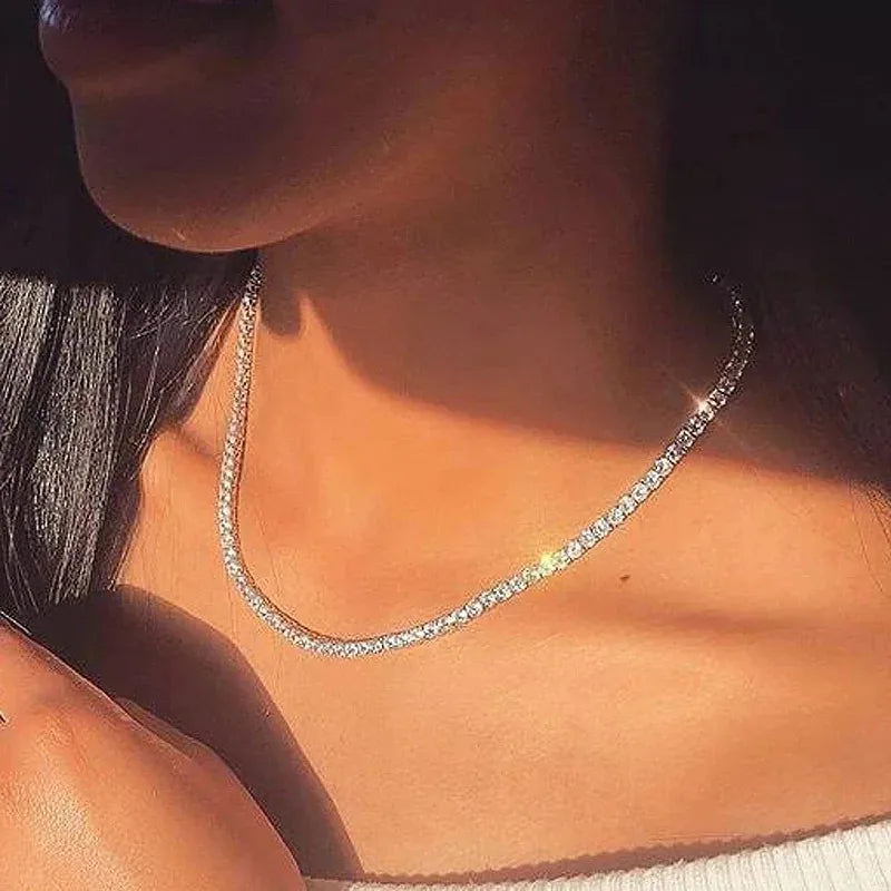 Luxury Sexy Choker Iced Out Tennis Chain Necklace For Women Cubic Zirconia Crystal Short Hiphop Neck Accessories Jewelry