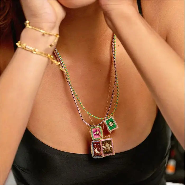 14KGold Art Retro Wind  Brand Necklace SunMoon Octagonal Star Love Planet Desert Necklace Color Preservation
