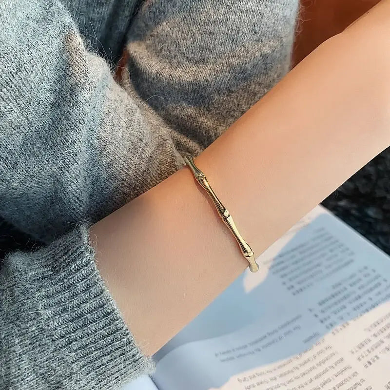 Gold Color Bamboo Joint Bangles 2024 Trend Bracelet for Women Men Romantic Party Gift Fashion Jewelry