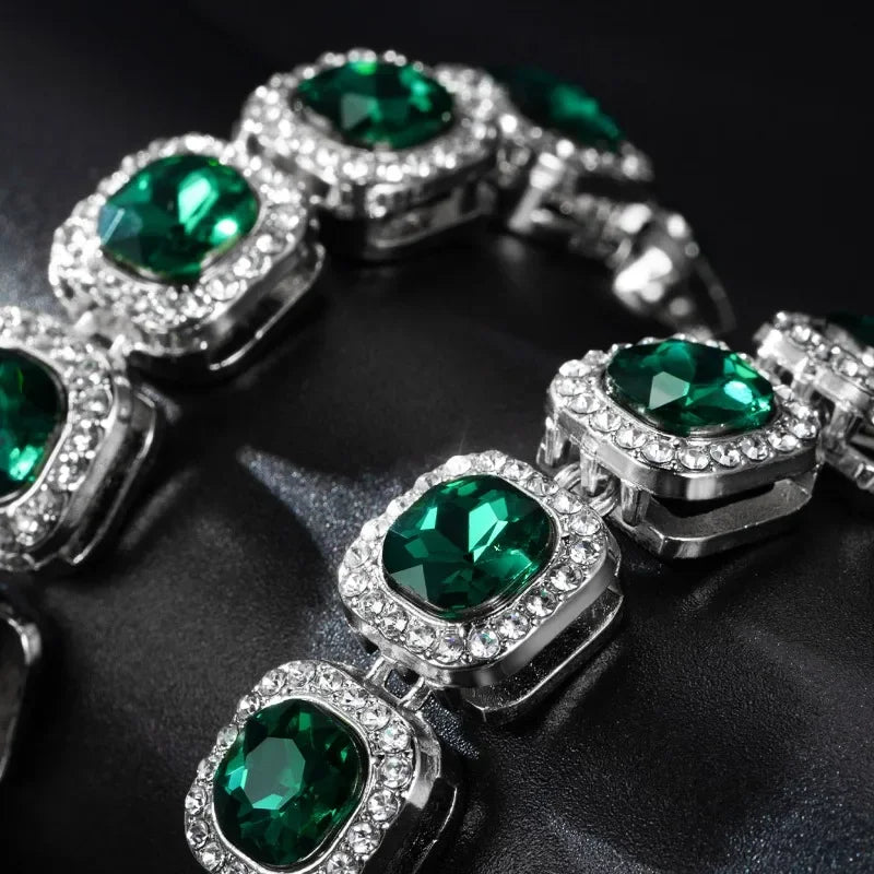 12mm Green sugar Hip Hop Shiny Cuban Link Chain Necklace Women Men Silver Color Rhinestone Iced Out Cuban Chain Punk Jewelry