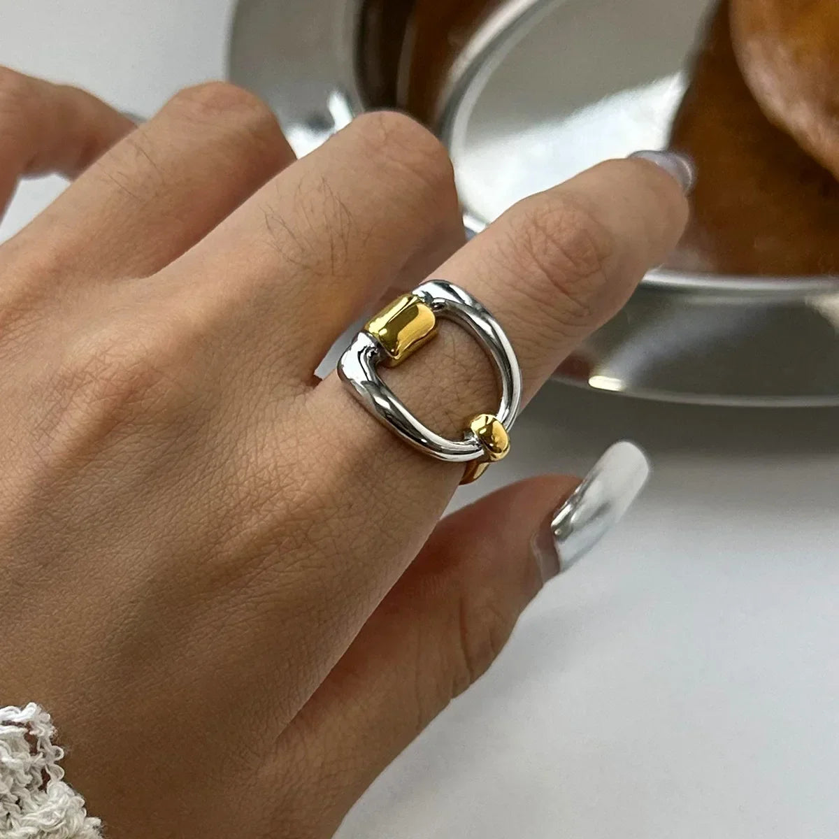 Stainless Steel Combination Letter D Open Ring for Women Trendy Metal 18 K Geometric Finger Ring Party Gift New