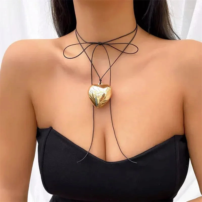 Personalized Adjustable Wax Line Choker Necklace for Women Simple Creative Love Heart Pendant Necklace Y2K Jewelry Accessories