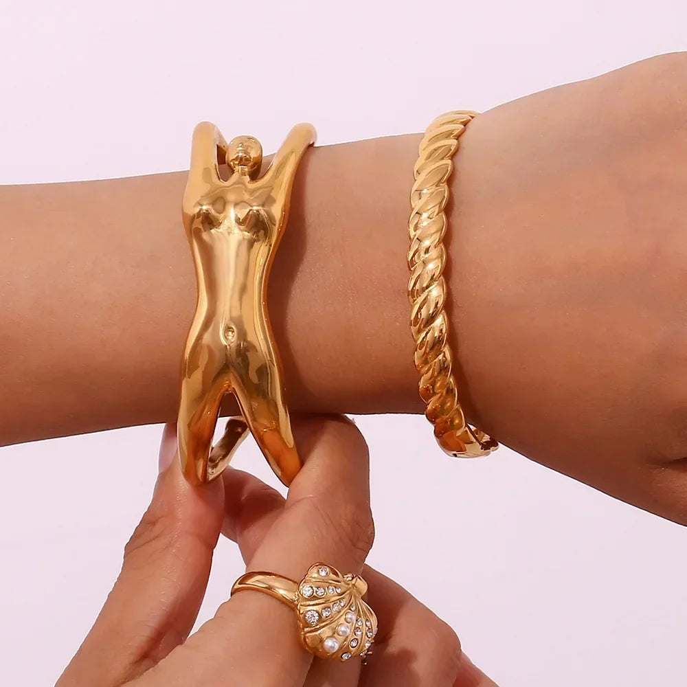 18k Gold Personalized Internet Celebrity Bracelet Stainless Steel Cast Creative Female Body Opening Bracelet