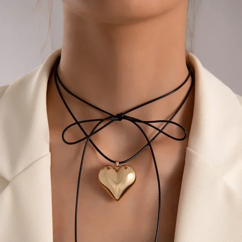 Personalized Adjustable Wax Line Choker Necklace for Women Simple Creative Love Heart Pendant Necklace Y2K Jewelry Accessories
