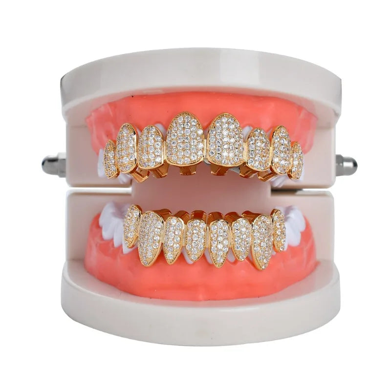Irregular 8/8 teeth Grillz  HIP HOP Teeth Grillz Top & Bottom Grills Set With silicone Real Shiny Vampire Tooth Sets Gift