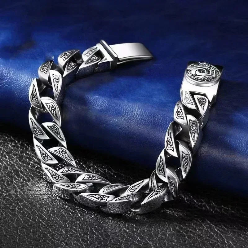 Original Design Stainless Steel Cuban Bracelet Men Women Couple Letter Matte Bangle Punk Hip Hop Thick Chunky Chain Wristband
