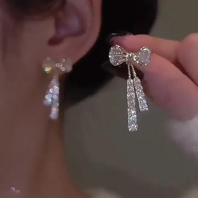 New Crystal Drop Bling Cubic Zirconia Temperament Women Earrings High Quality Silver Color Color Trendy Jewelry