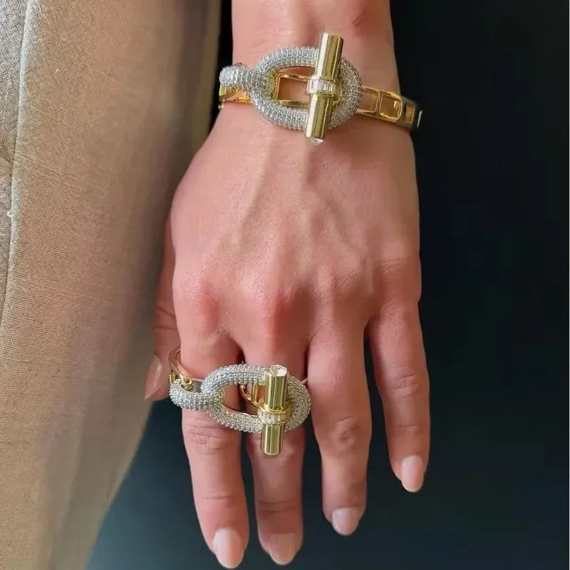 New Waterproof Cubic Zirconia OT Buckle Bangles Stainless Steel Bracelets Tarnish Free Jewelry Gift for Women Factory Wholesales